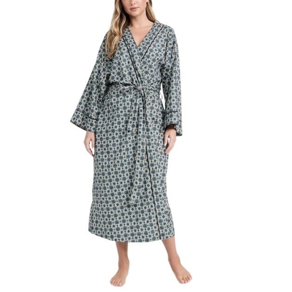 The GREAT. Sleepwear Blue Gold Geo Medallion Print Tie Waist Long Robe 2/3